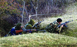 2 militants killed, jawan martyred