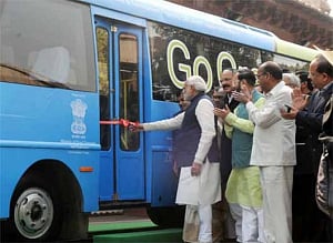 PM Modi inaugurates electric bus service for MPs