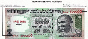 New Rs.100 notes to carry ascending numbers