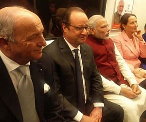 Hollande, Modi take 'eco friendly' metro ride to Gurgaon