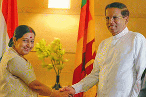 Sushma briefs Sri lankan president on bilateral meeting