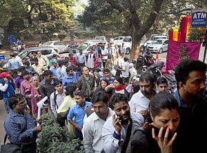 Salary day: People queue up outside banks
