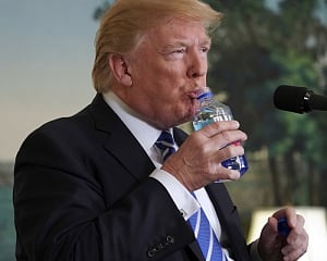 Trump pauses address to nation to take 2 big swigs of water