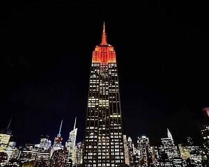 Empire State Building lit up in orange to celebrate Diwali