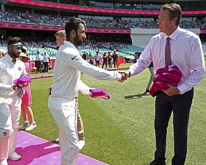 Indian cricketers present McGrath signed pink caps on Jane McGrath Day