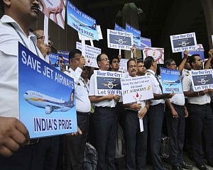 Jet Airways' employees hold protest outside Civil Aviation Ministry