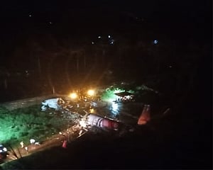Sixteen killed, many injured as AIE flight overshoots runway and falls into valley