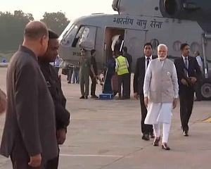 Modi arrives at Ahmedabad; to welcome Trump at airport
