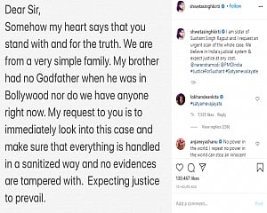Sushant's sister pens open letter to PM, fears evidence tampering
