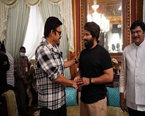 'Stylish Star' Allu Arjun catches up with Venkatesh, Varun Tej on 'F3' sets