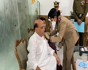 Defence Minister Rajnath Singh administered first dose of COVID-19 vaccine