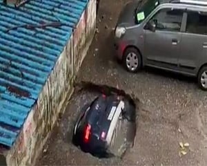 Mumbai: Concrete floor caves in, car sinks into water, video goes viral