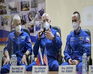 US-Russian trio blast off on mission to space station