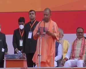 Adityanath takes oath as Uttar Pradesh CM; Maurya, Pathak to be deputy CMs
