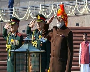 76th Republic Day: PM Modi wears yellow and red striped 'safa' with long veil, brown jacket