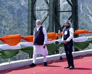 PM Modi visits Chenab bridge; interacts with engineers, workers