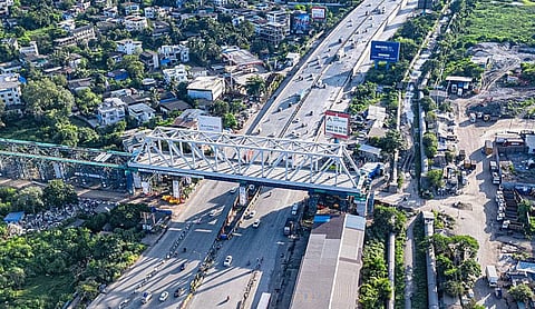 The newly installed steel bridge for the Mumbai-Ahmedabad bullet train project at Dive-Anjur village in Thane&amp;#039;s Bhiwandi area. (Photo: NHSRCL)