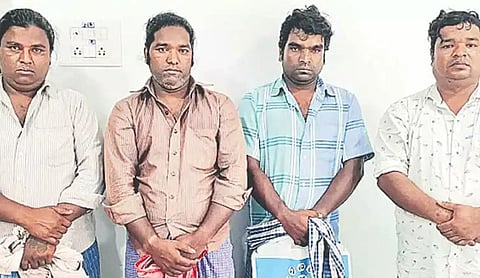 The four men arrested in Hyderabad for allegedly posing as hijras and demanding money from motorists.