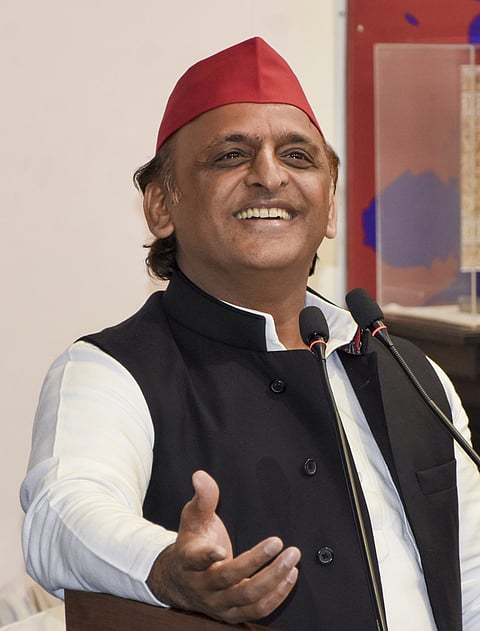 File photo: Samajwadi Party president Akhilesh Yadav addresses a press conference, LUCKNOW. (PTI Photo)
