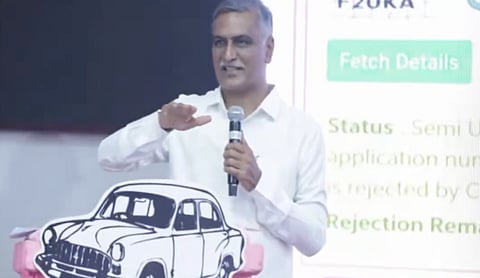 BRS leader T. Harish Rao alleges a land scam favouring Anumula Tirupati Reddy, brother of CM Revanth Reddy, in Pasumamula village. (Source: X/Screengrab-@TeluguScribe)