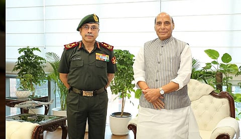 CDS General N S Raja Subramani meets Defence Minister Rajnath Singh at Kartavya Bhavan