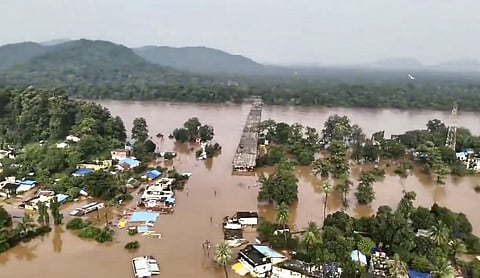 File photo: floodwaters inundate an area at Bhamragad in Gadchiroli, Maharashtra, GADCHIROLI. (PTI Photo)