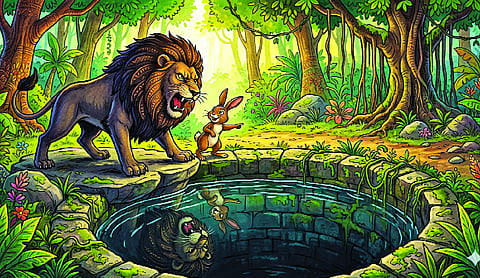 Clever rabbit and the lion - Panchatantra Book 1, Mitra bheda