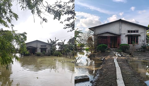 Before and after scenes showing the condition of Debu Gogoi house in Assam following the floods. Photo source: The Pioneer team.