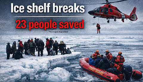 Ice shelf breaks, 23 people saved