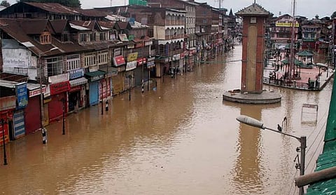 File photo: Lal Chowk in Srinagar submerged during the 2014 Kashmir floods, JAMMU. (PTI Photo)