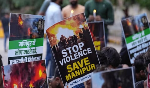A candle march in New Delhi pays tribute to those killed in the Manipur violence at Jantar Mantar. Image Courtesy: PTI