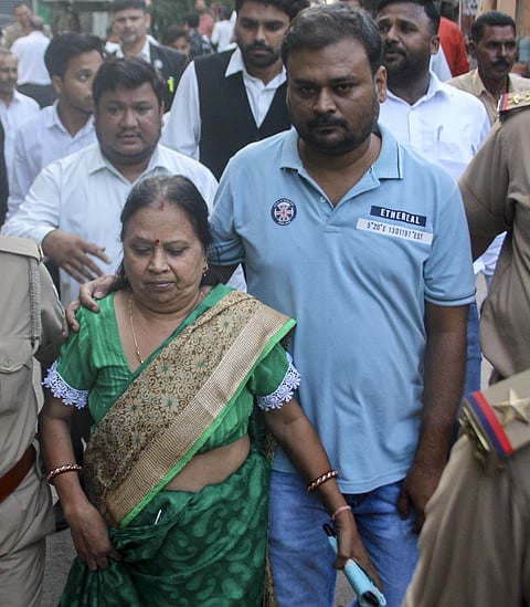 Renu Rajput, mother of Saurabh Rajput, leaves the Meerut district court after the court convicted Muskan Rastogi and Sahil Shukla, MEERUT on Wednesday, September 30. (PTI Photo)