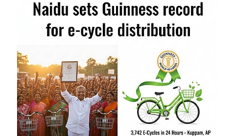 Naidu sets Guinness record for e-cycle distribution