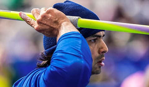 Neeraj Chopra during a javelin throw event. PTI photo