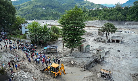 Rescue operations continue in flood-affected areas of Nepal as authorities search for missing people and assess the extent of the damage. Photo: PTI
