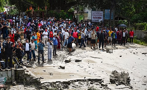 A flood-hit area in Nepal after flash floods disrupted communication and stranded several Indian nationals. Photo source: PTI.