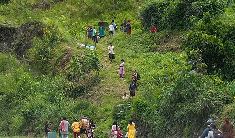 Pilgrims evacuated from flood-hit areas following flash floods in Nepal. PTI photo