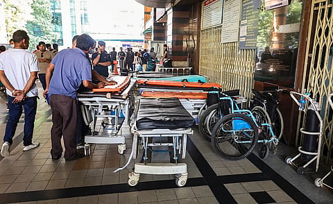 People at a hospital in Nepal amid the ongoing rescue and relief efforts following the flash floods. Photo source: PTI