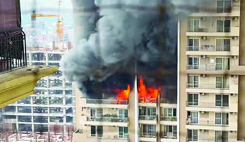 Noida Sector 75: Fire breaks out in 12th-floor flat, family rescued