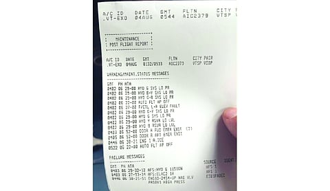 The aircraft’s post-flight maintenance on August 4 records low-pressure warnings involving all three hydraulic systems, an autopilot disconnect and an elevator flight-control fault around 04.02 UTC pioneer photo