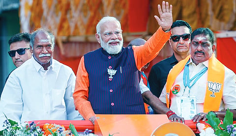 PM Modi holds roadshow to back AINRC-BJP in Puducherry polls
