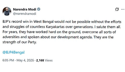 PM Narendra Modi credits BJP workers for party’s strong showing in West Bengal Assembly Elections 2026