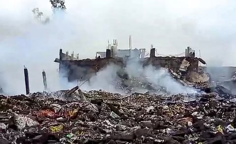 A view of the blast site in Manouri, Kaushambi district, after the cracker factory explosion that killed 13 people. PTI photo
