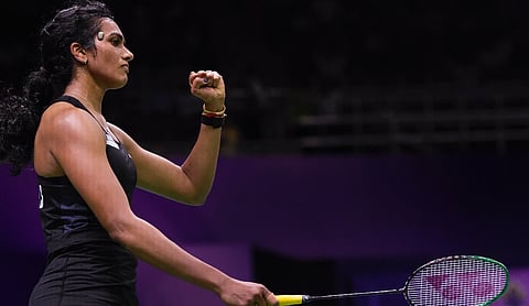 PV Sindhu in action during her women's singles pre-quarterfinal match at the World Championships. | Image Source: PTI