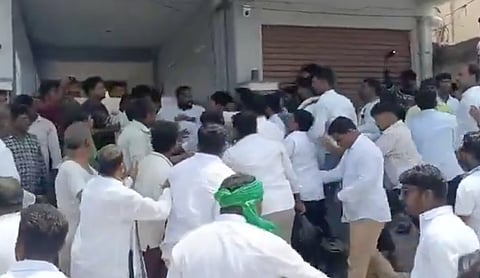 BRS cadres stopped and frisked Congress leaders heading from Yadadri district to KCR residence. Source: X
