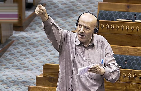 File photo: Jammu and Kashmir MP Sheikh Abdul Rashid alias Engineer Rashid speaks in the Lok Sabha during the Special session of Parliament, New Delhi. (Sansad TV via PTI Photo)