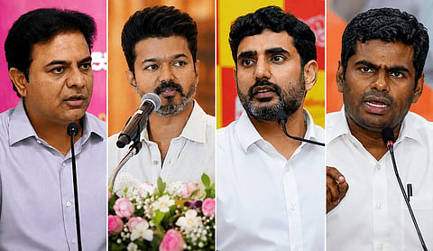 Source: KTR: official website; Vijay: PTI; Nara Lokesh: @naralokesh/X; Annamalai: PTI