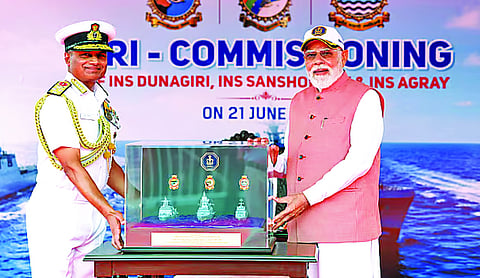 Three new warships made in India join Indian Navy