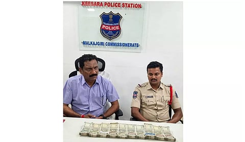 Telangana ACB officials arrest Keesara Inspector Arkapally Anjaneyulu and Sub-Inspector Dyapa Gnanender Reddy in connection with a Rs 5 lakh bribery case. (Photo: By Arrangement)