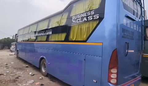 The suspected sleeper bus in which a minor student was allegedly gang-raped, in Delhi's Kashmere Gate area. (PTI Photo)